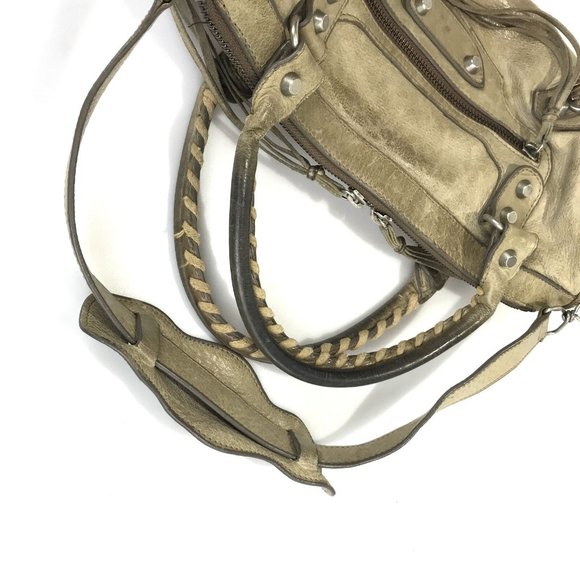 Authentic  Khaki brown beige Balenciaga leatger Bag Handbag Twiggy purse lamb - Picture 8 of 12